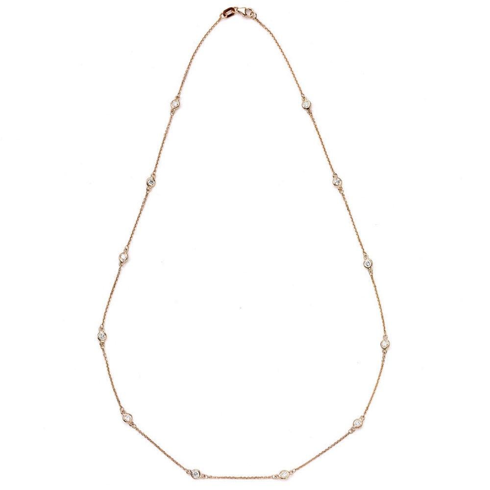 Contemporary Suzy Levian 14K Gold 0.40 Carat Diamond by the Yard Station Necklace For Sale