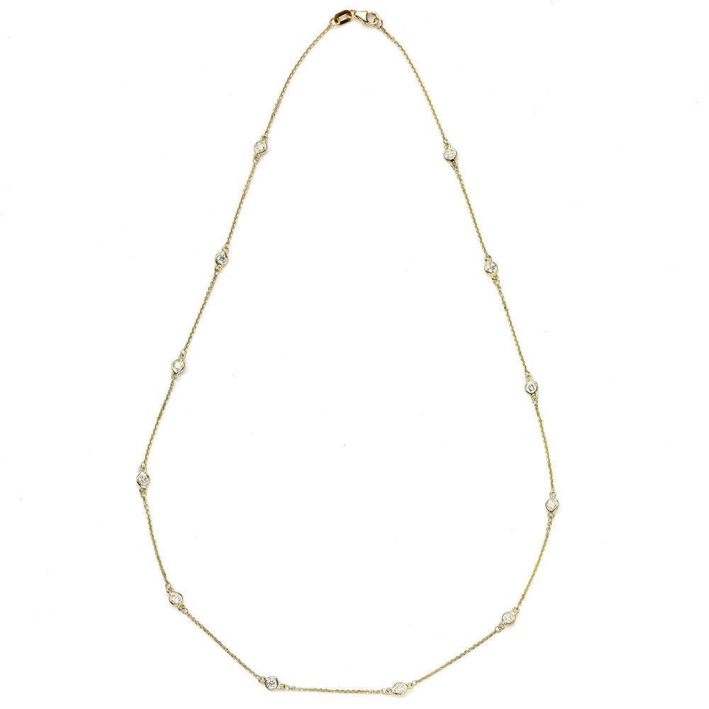 Round Cut Suzy Levian 14K Gold 0.40 Carat Diamond by the Yard Station Necklace For Sale