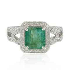 Suzy Levian 14 Karat Gold Emerald Colombian Green Diamond Ring