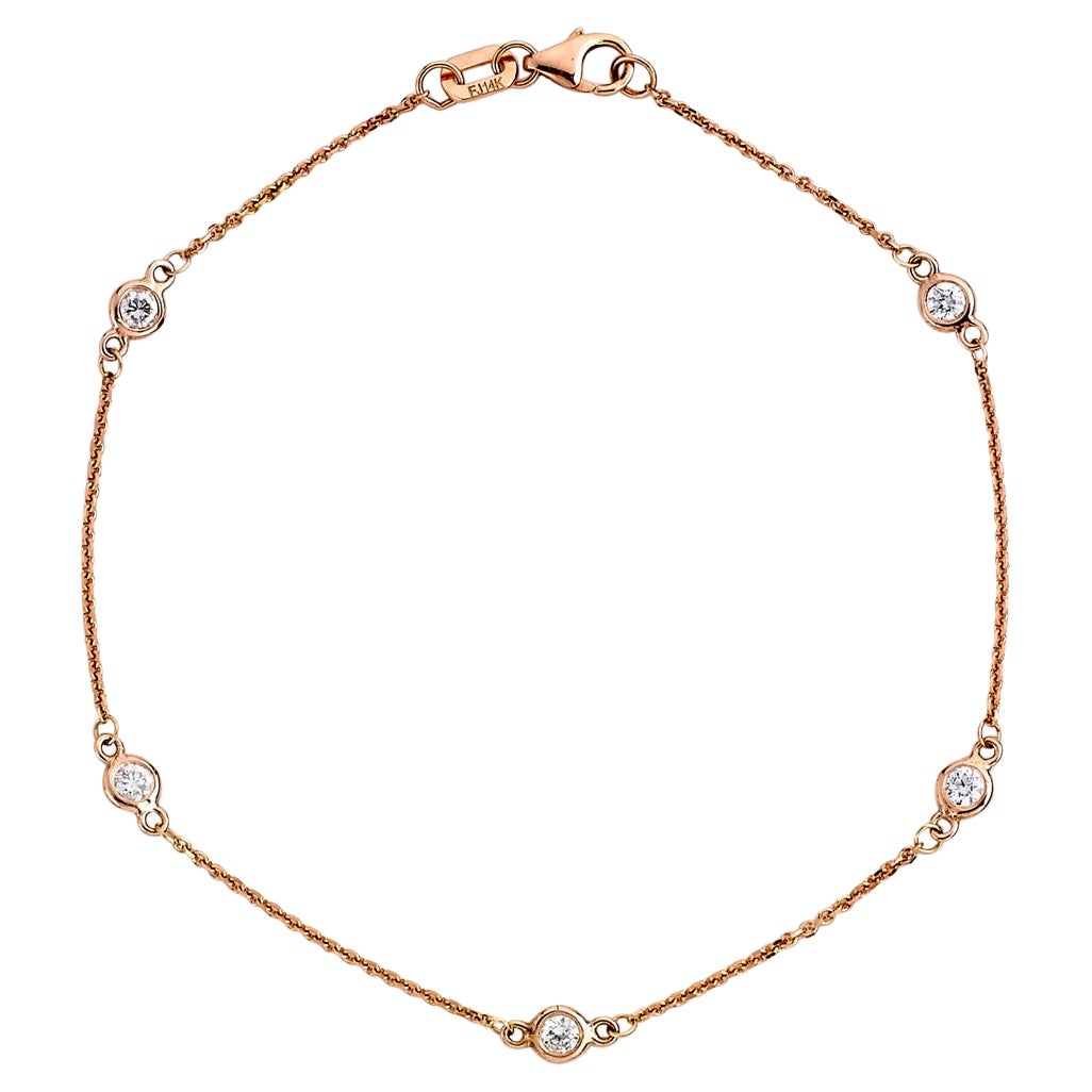 Suzy Levian 0.10 Carat White Diamond 14K Rose Gold Station Chain Bracelet For Sale