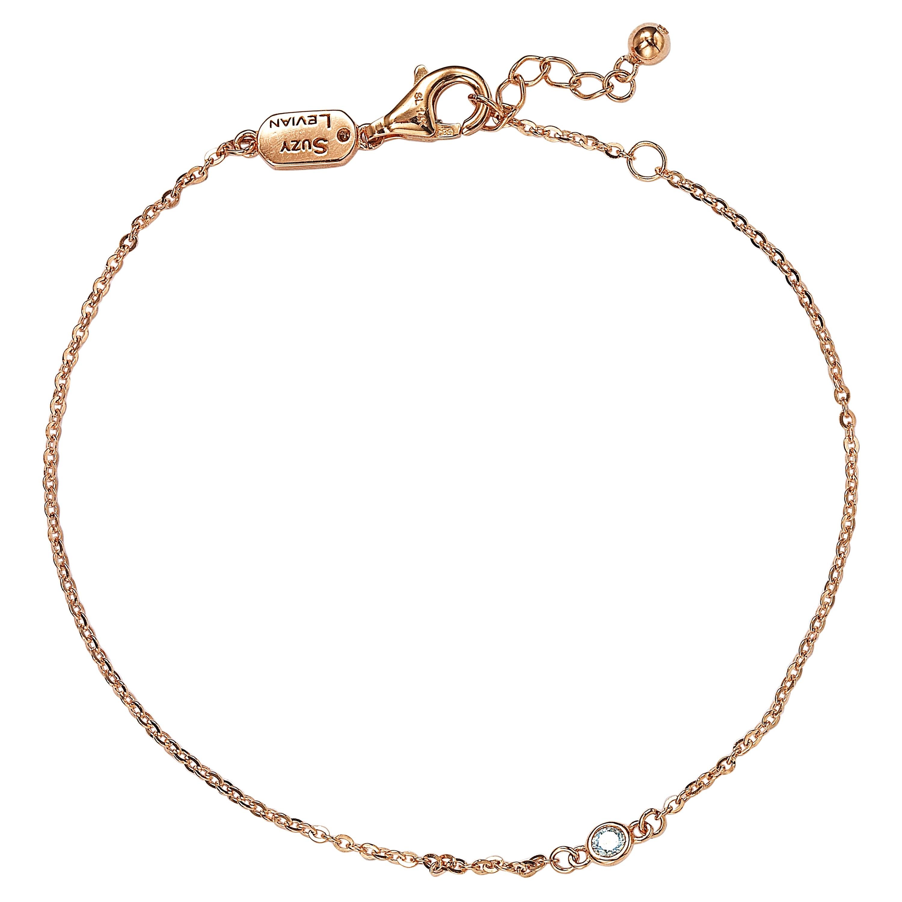 Suzy Levian 14K Rose Gold 0.15 Carat White Diamond Solitaire Bracelet For Sale