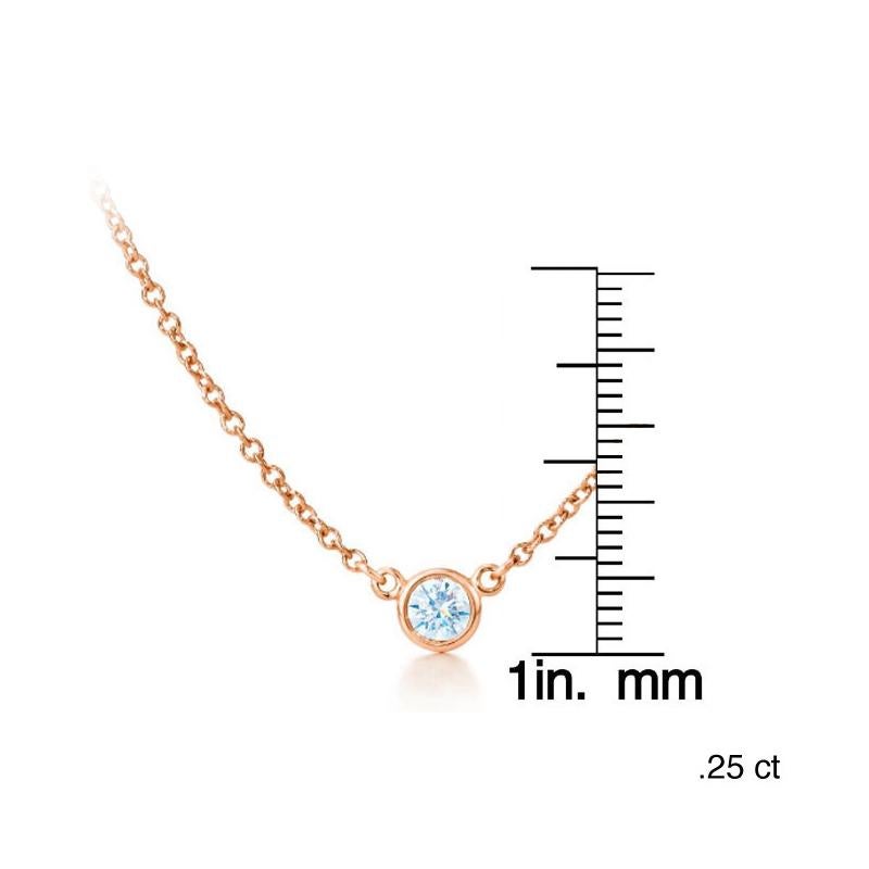 Round Cut Suzy Levian 14 Karat Rose Gold 0.25 Carat Round White Diamond Solitaire Necklace