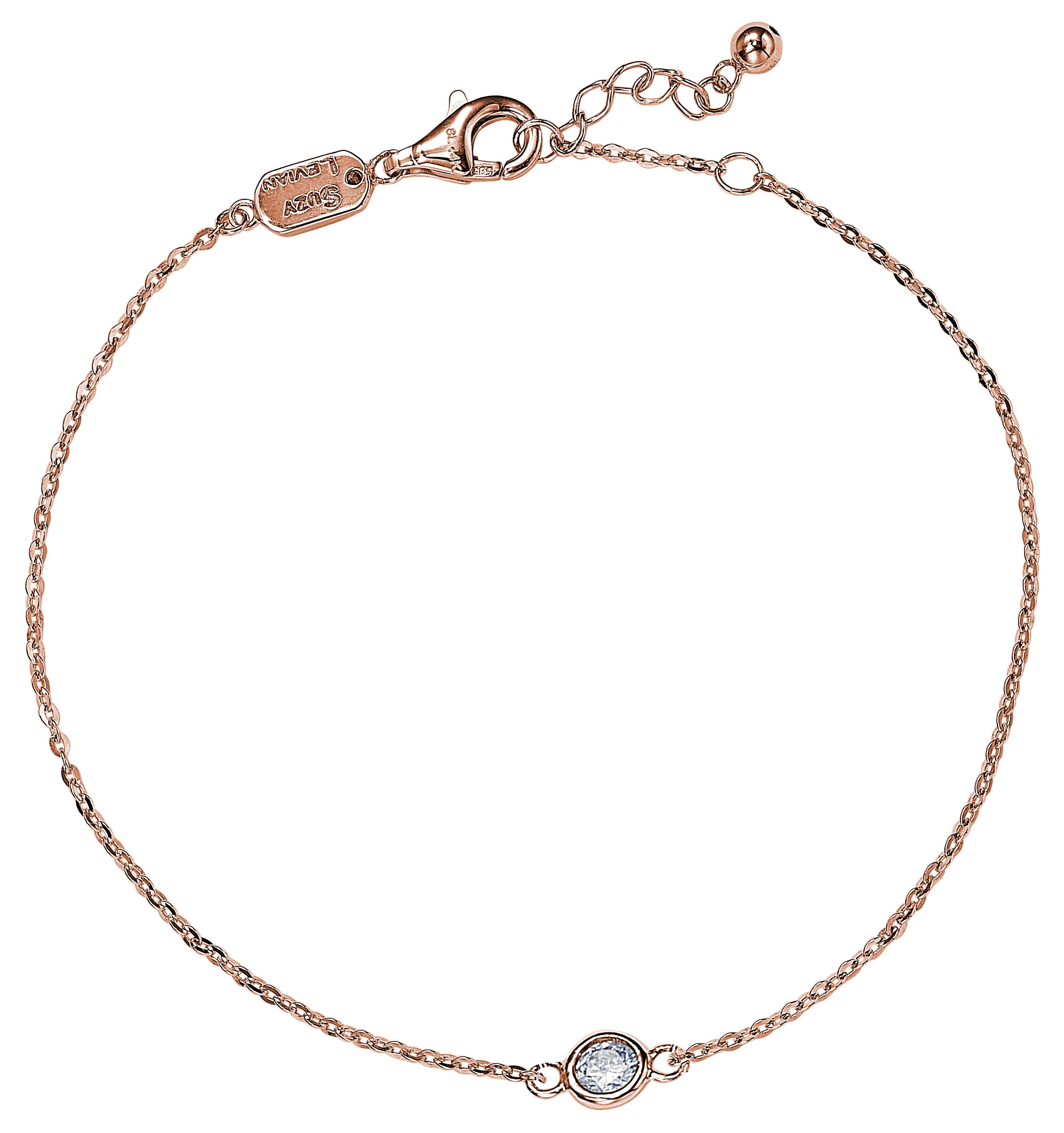 Add some sparkle to your wrist with this beautiful diamond solitaire bracelet by Suzy Levian. This magnificent bracelet boasts a brilliant round-cut diamond in an exquisite bezel adorned of 14-karat rose gold. This bracelet features a high polish