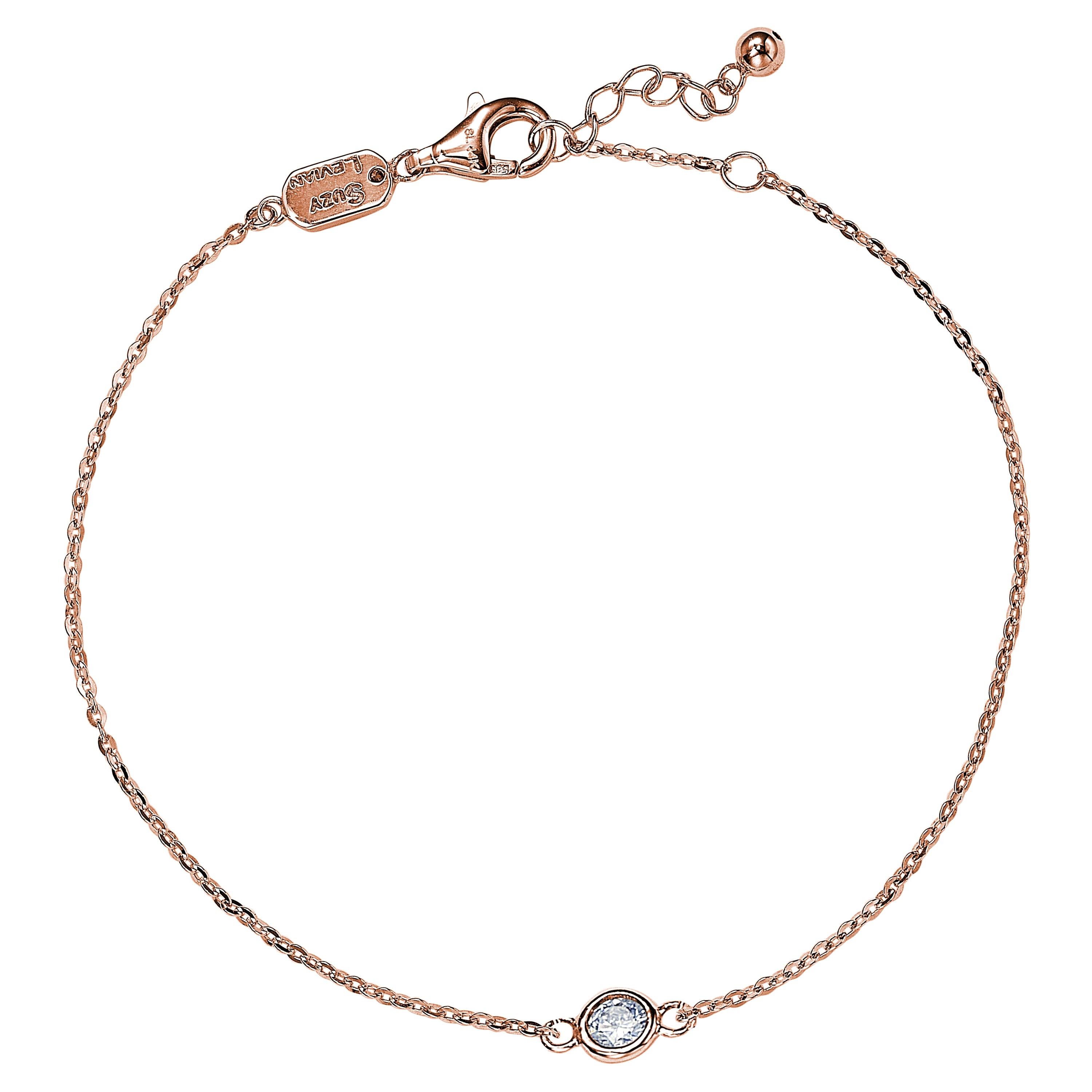 Suzy Levian 14K Rose Gold 0.25 Carat White Diamond Solitaire Bracelet For Sale