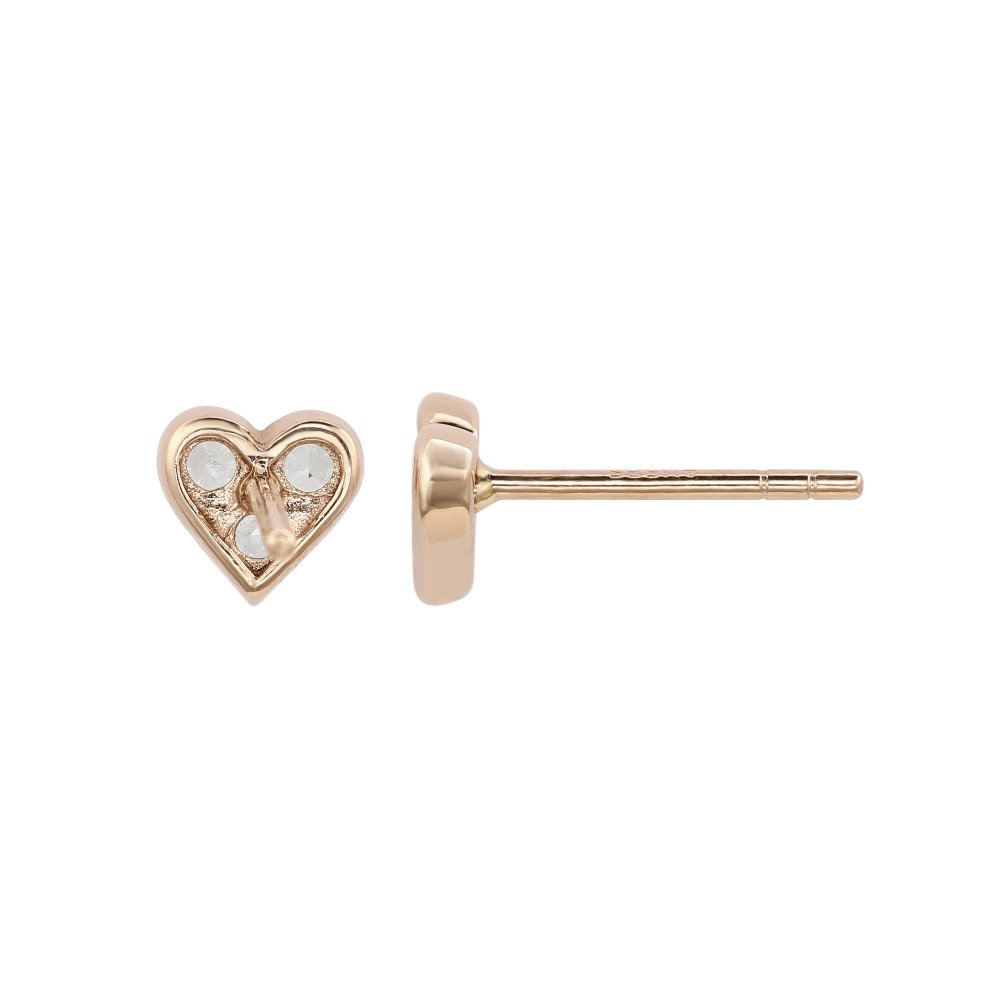 Add an elegant accent to your outfit with these sparkling Suzy Levian heart shape stud earrings featuring six round cut gorgeous white diamonds in a prong setting. The sparkling diamonds are hand set in 14-karat rose gold, and weigh 0.30 cttw and