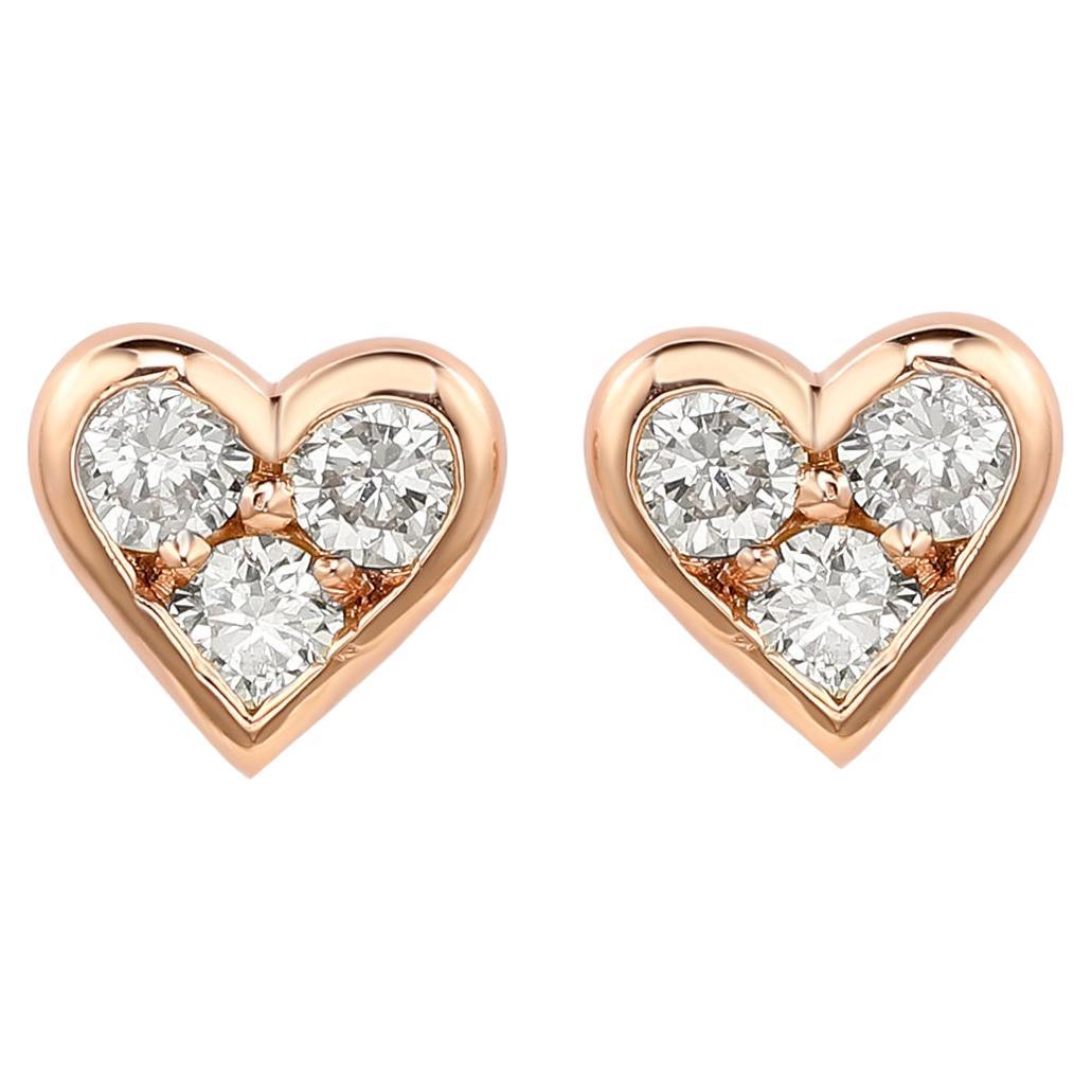 Suzy Levian 14K Rose Gold 0.30 CTTW Diamond Heart Earrings For Sale