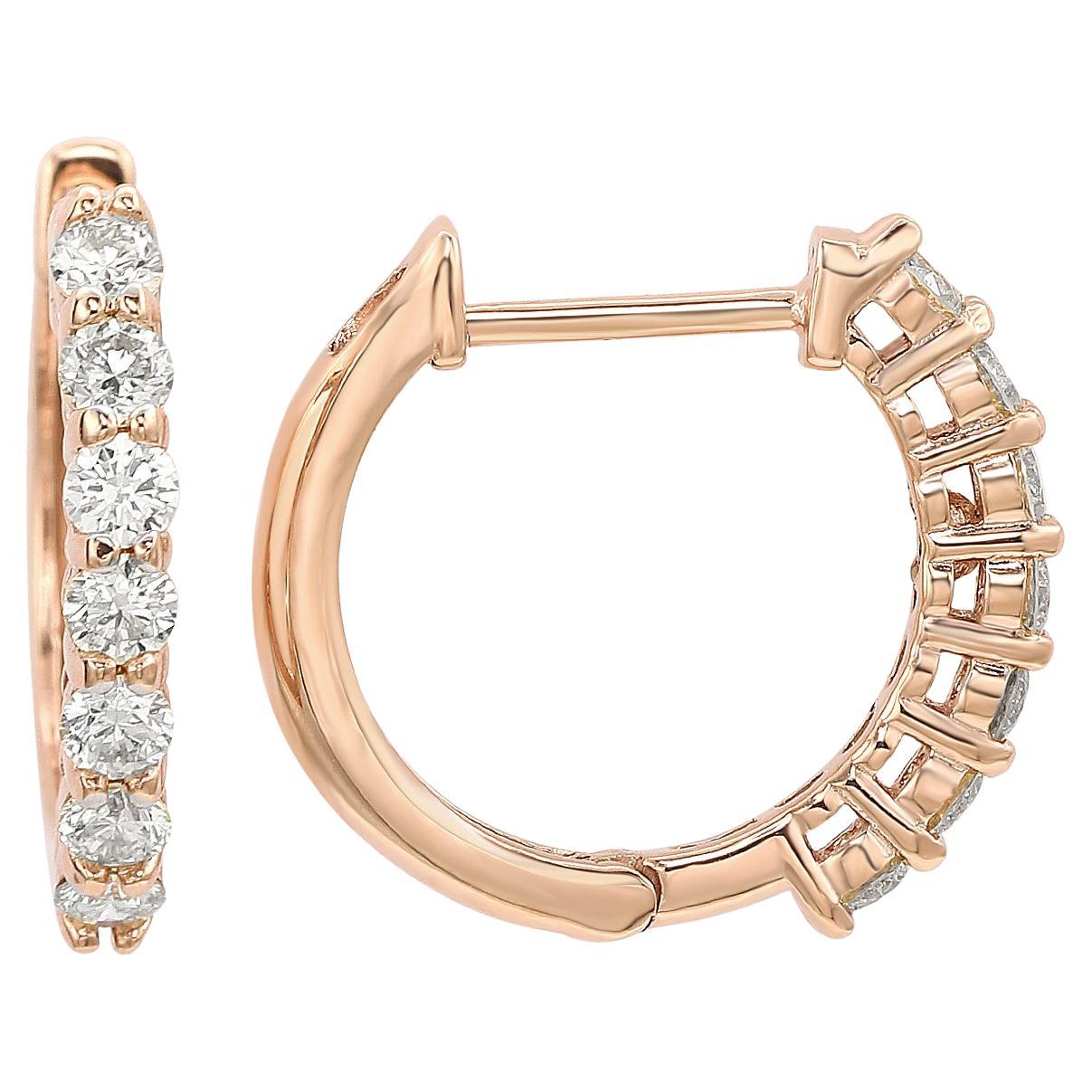 Suzy Levian 14k Rose Gold & 0.50 CTTW White Diamond Huggie Hoop Earrings For Sale