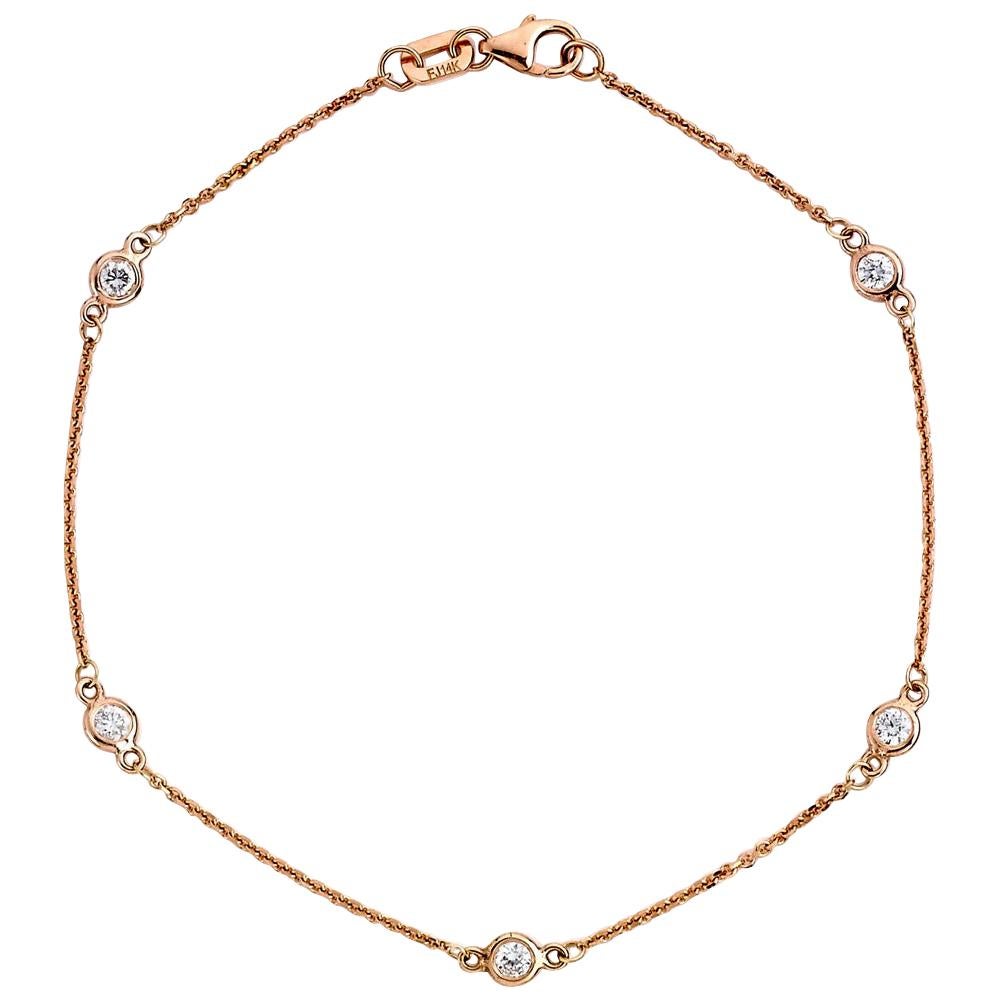 Suzy Levian 14K Rose Gold 0.75 Carat White Diamond Station Bracelet For Sale