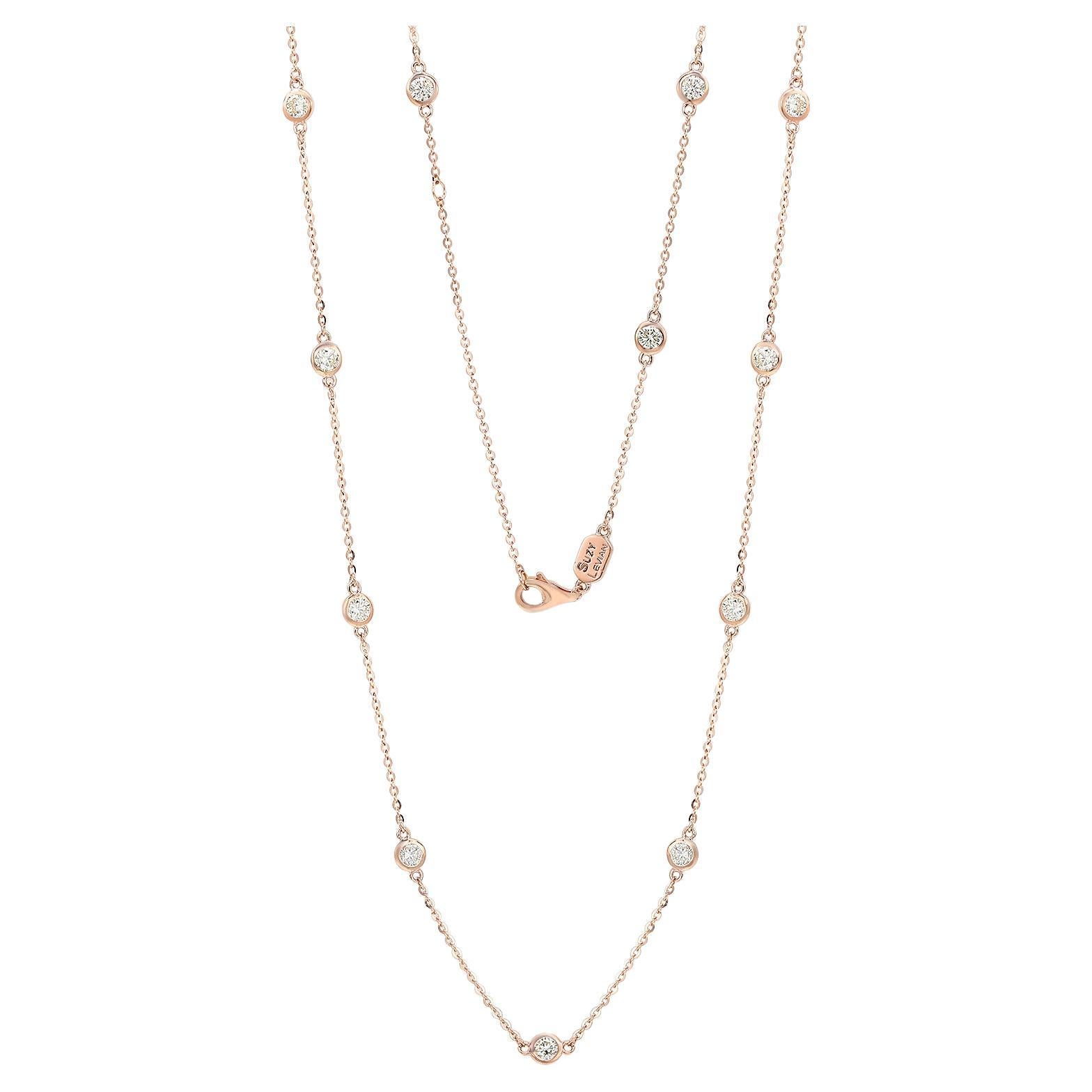 Suzy Levian 14K Rose Gold 0.80 TDW Bezel Diamond Station Necklace