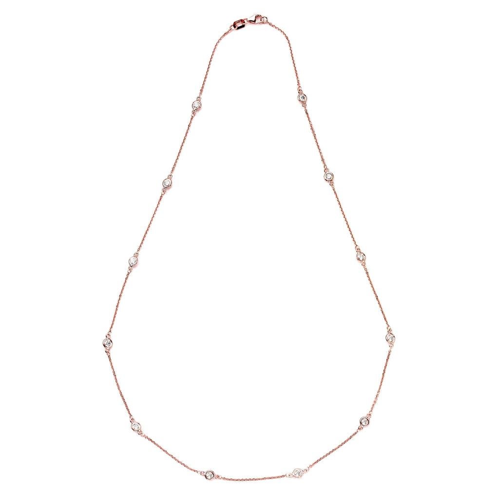 Suzy Levian 14K Rose Gold 1.33 Carat White Diamond Station Necklace