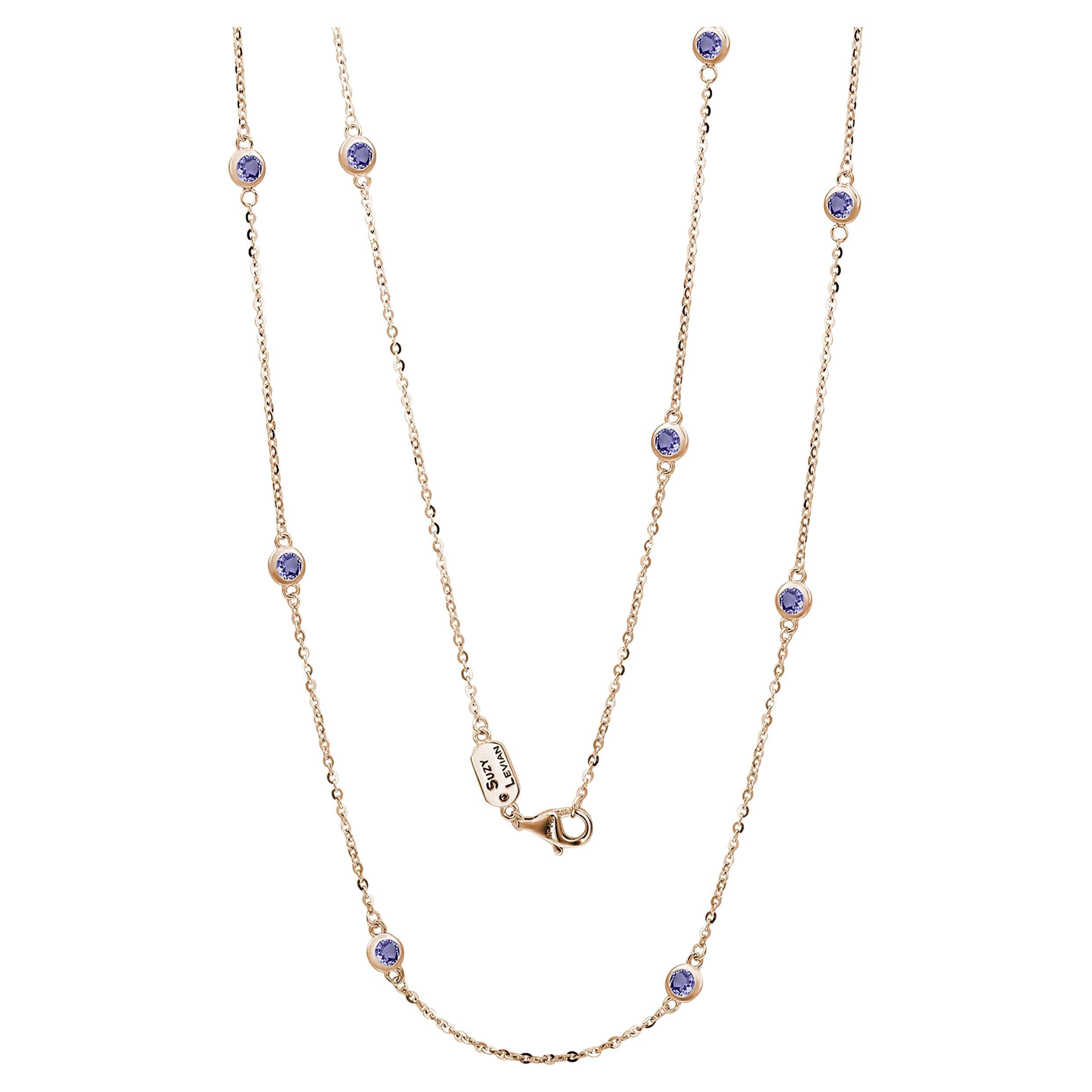 Suzy Levian 14K Rose Gold 1.50 CTTW Tanzanite Station Necklace For Sale