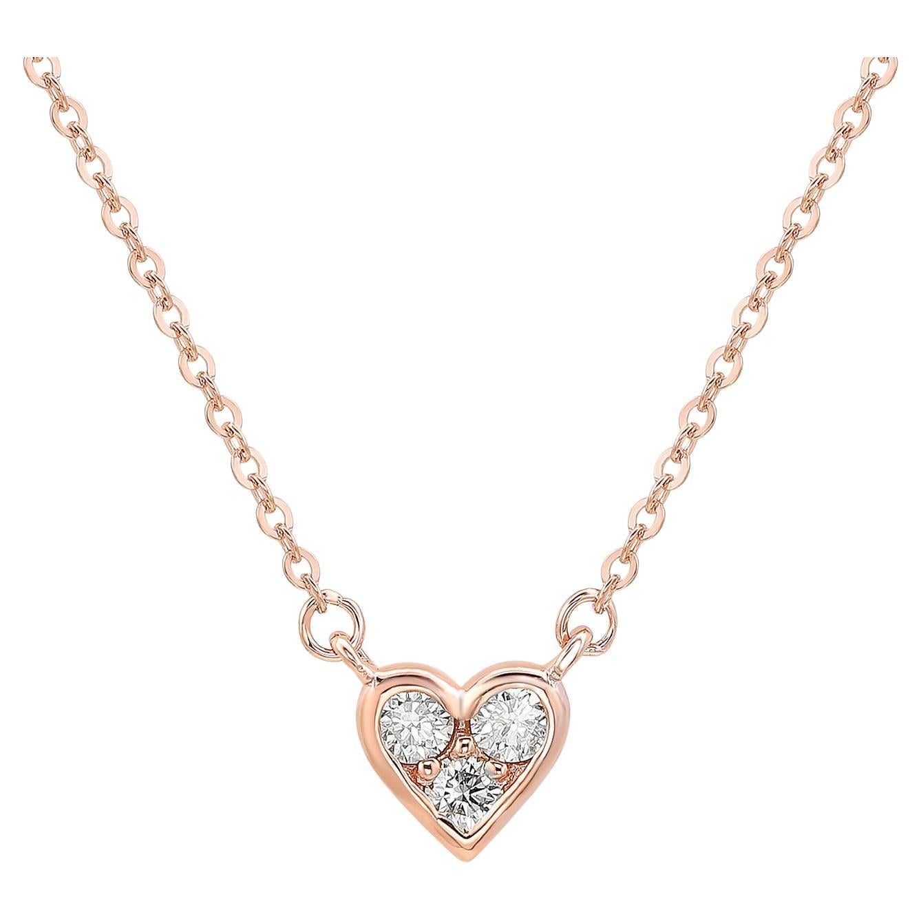 Suzy Levian 14K Rose Gold .18 cttw Diamond Heart Necklace For Sale