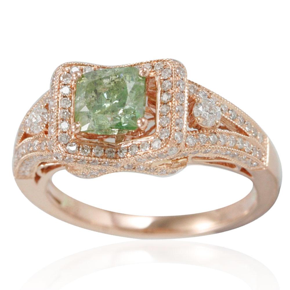 Contemporary Suzy Levian 14 Karat Rose Gold Asscher-Cut Mint Green and White Diamond Ring