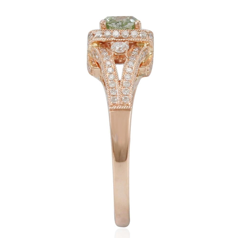 Asscher Cut Suzy Levian 14 Karat Rose Gold Asscher-Cut Mint Green and White Diamond Ring