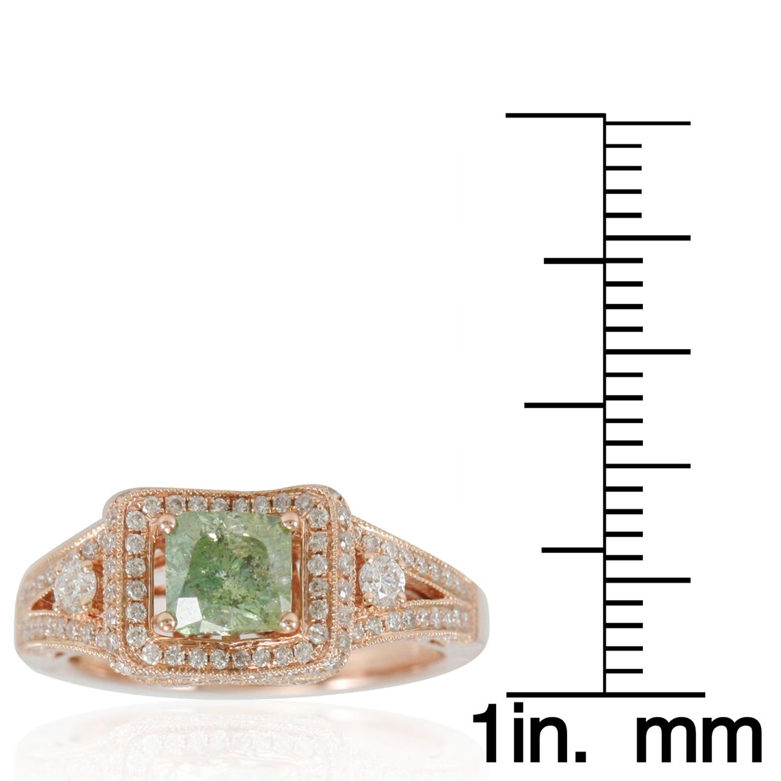 Suzy Levian 14 Karat Rose Gold Asscher-Cut Mint Green and White Diamond Ring In New Condition In Great Neck, NY