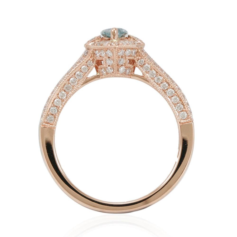 Suzy Levian Marquise-Ring aus 14 Karat Roségold mit blauen und weißen Diamanten (Zeitgenössisch) im Angebot