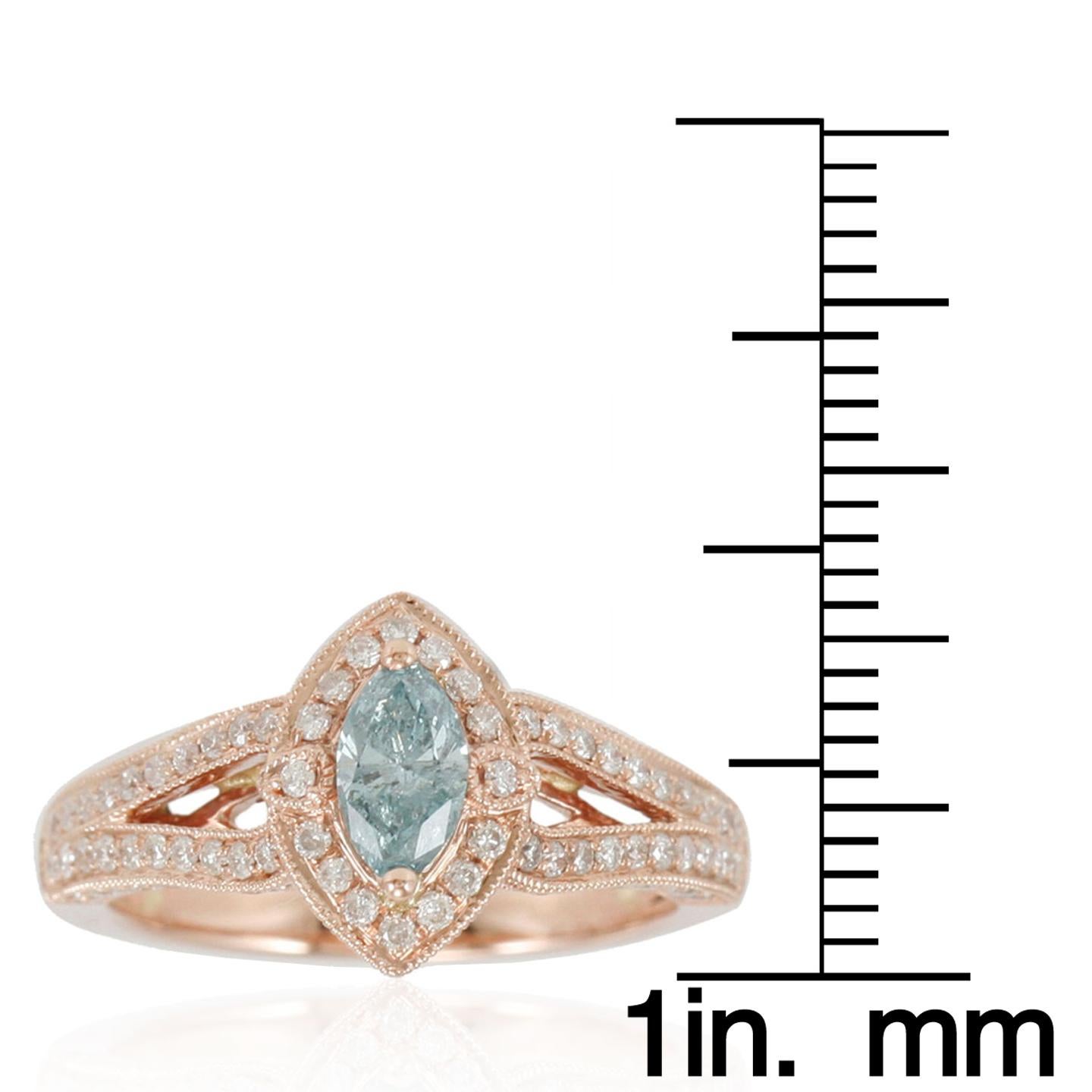 Suzy Levian Marquise-Ring aus 14 Karat Roségold mit blauen und weißen Diamanten im Zustand „Neu“ im Angebot in Great Neck, NY