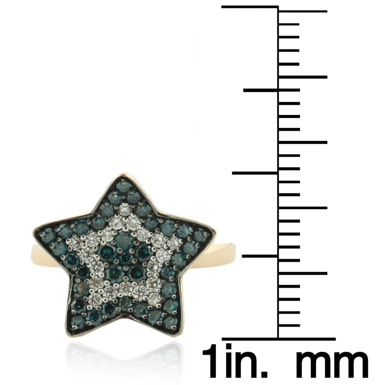 Suzy Levian 14K Rose Gold Blue and White Diamond Star Ring In New Condition For Sale In Great Neck, NY