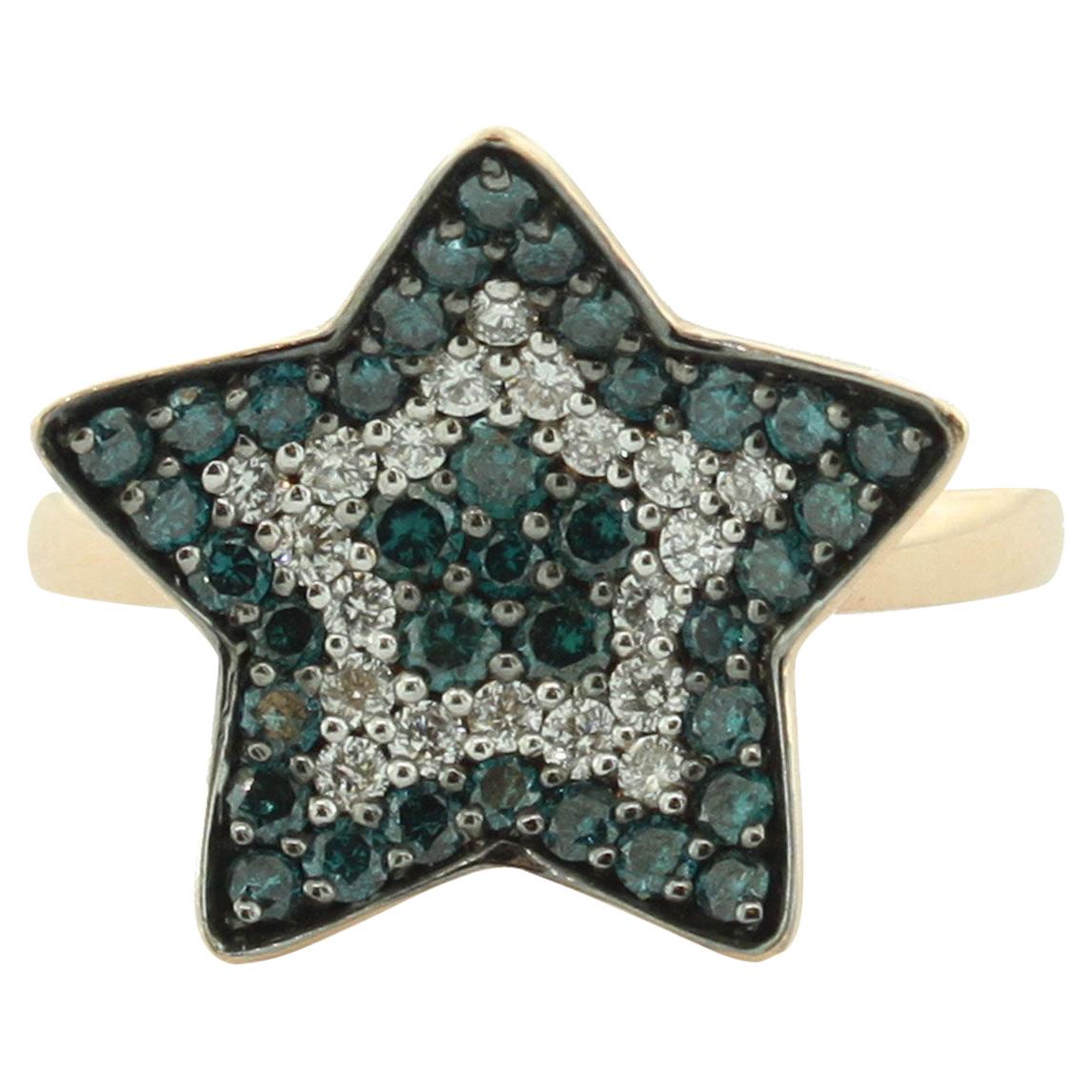 Suzy Levian 14K Rose Gold Blue and White Diamond Star Ring