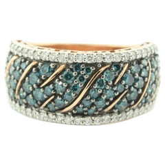 Suzy Levian 14K Rose Gold Blue & White Round Diamond Wavy Ring