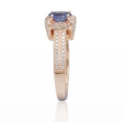 Suzy Levian 14 Karat Rose Gold Ceylon Sapphire and White Diamonds Ring