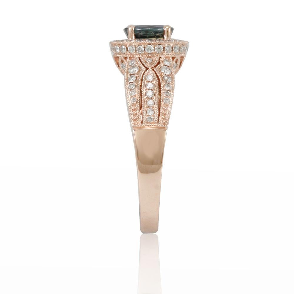 Taille ronde Suzy Levian Bague Kancha en or rose 14 carats avec saphir et diamants blancs en vente