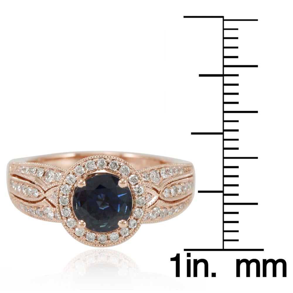 Contemporary Suzy Levian 14 Karat Rose Gold Kancha Sapphire with White Diamond Ring For Sale