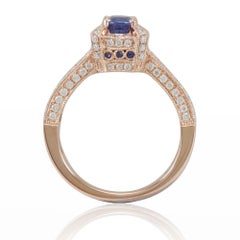 Suzy Levian 14 Karat Rose Gold Oval-Cut Ceylon Sapphire and Diamond Ring