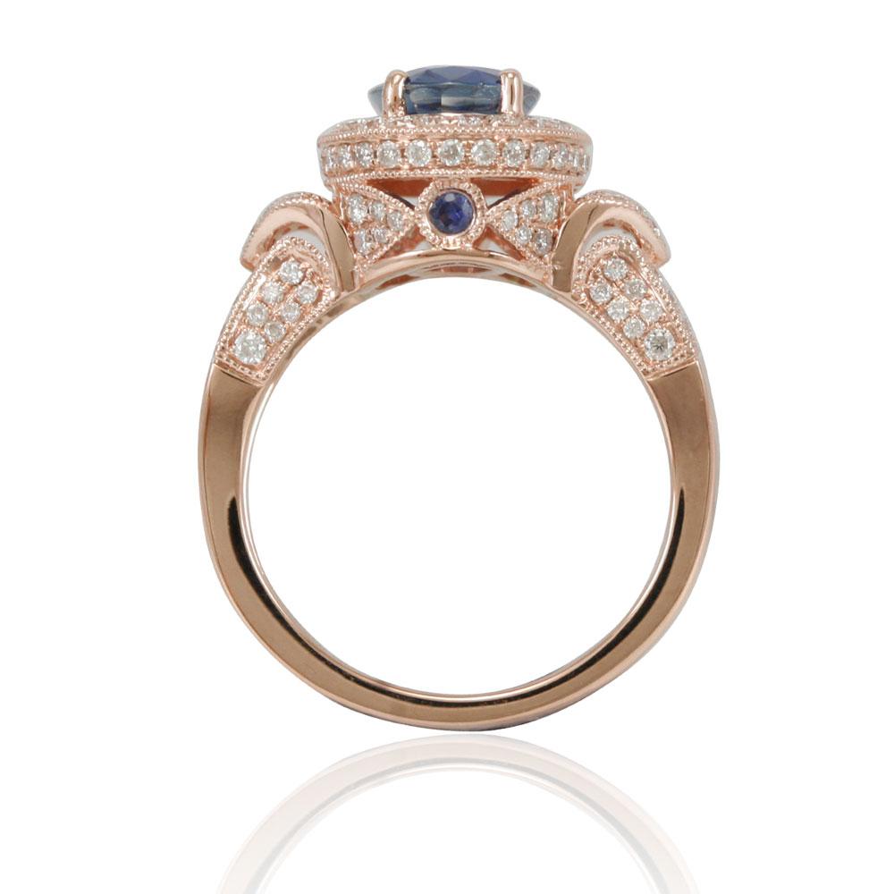 Contemporary Suzy Levian 14 Karat Rose Gold Oval-Cut Ceylon Sapphire and Diamond Ring