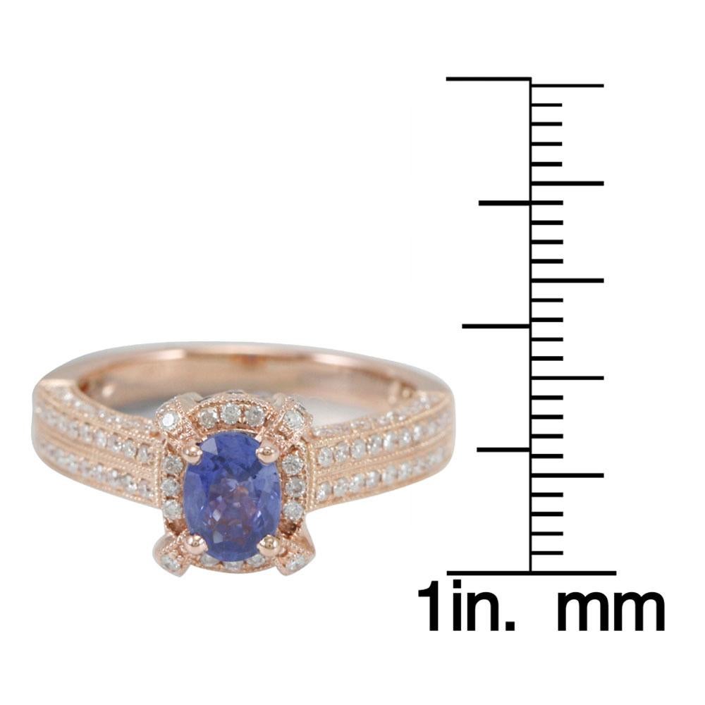 Oval Cut Suzy Levian 14 Karat Rose Gold Oval-Cut Ceylon Sapphire and White Diamond Ring