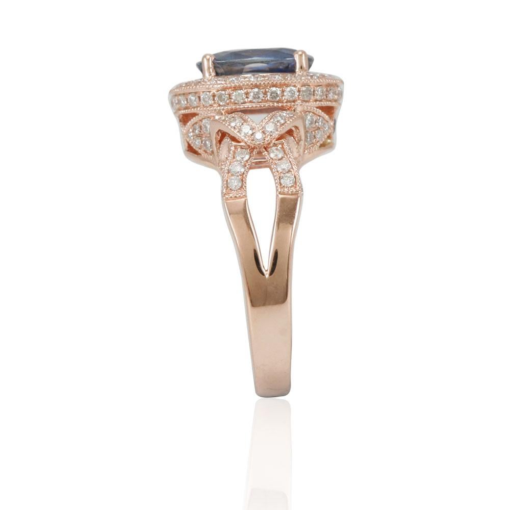 Oval Cut Suzy Levian 14 Karat Rose Gold Oval-Cut Ceylon Sapphire and Diamond Ring