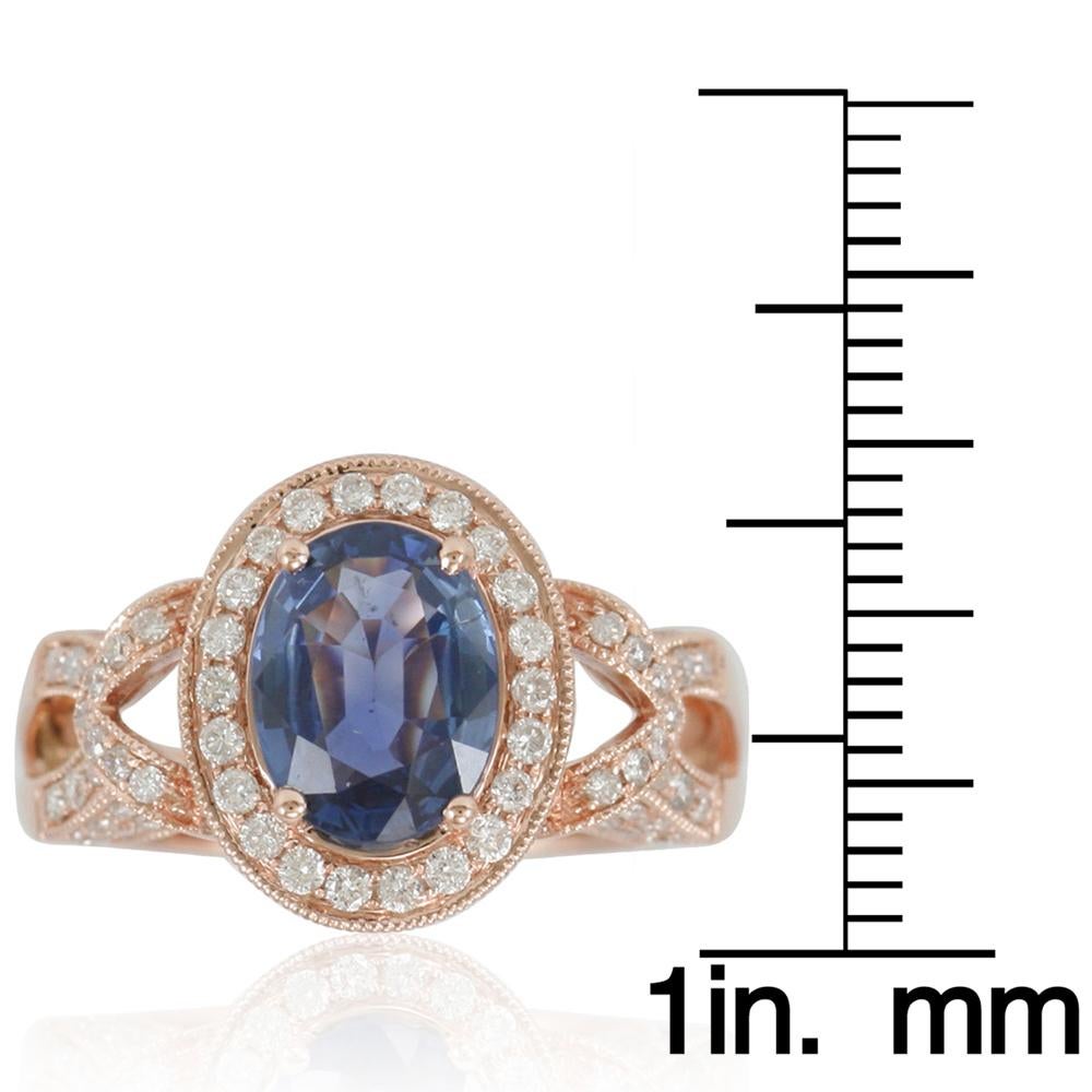 Suzy Levian 14 Karat Rose Gold Oval-Cut Ceylon Sapphire and Diamond Ring In New Condition In Great Neck, NY