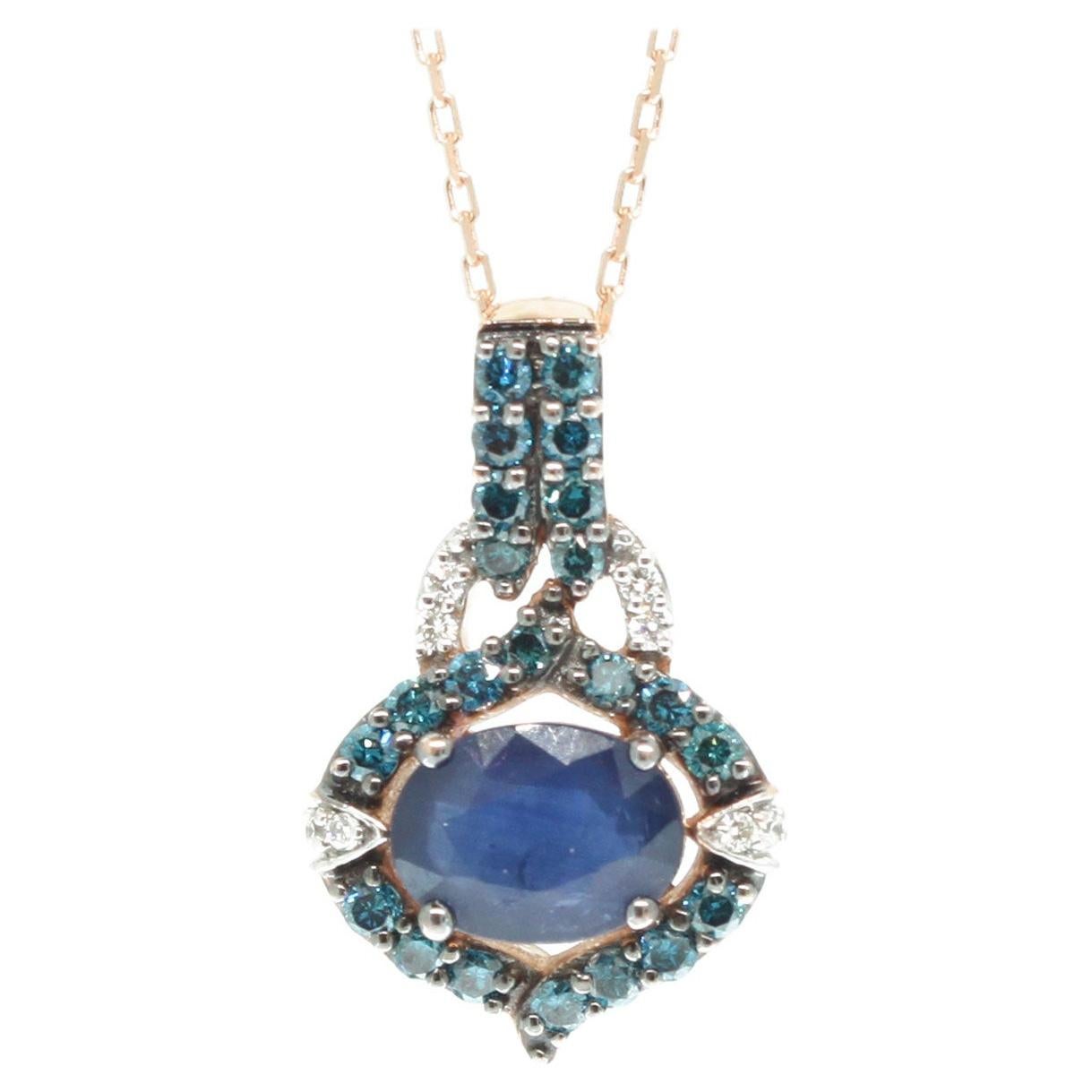 Suzy Levian Pendentif en or rose 14 carats avec saphir taille ovale et diamants bleus et blancs