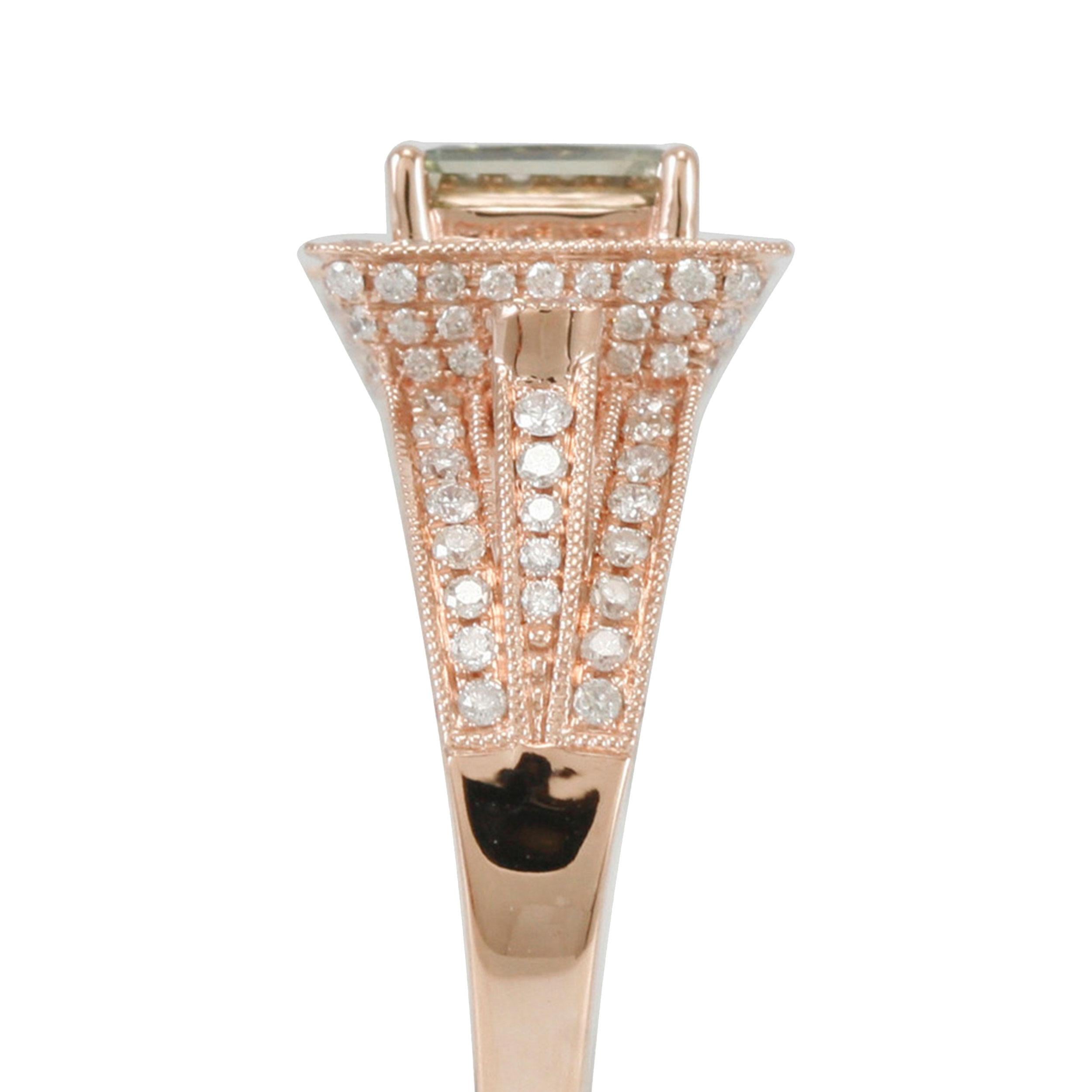 Contemporaneo Suzy Levian, anello nuziale in oro rosa 14 carati con diamanti verdi e bianchi taglio principessa in vendita
