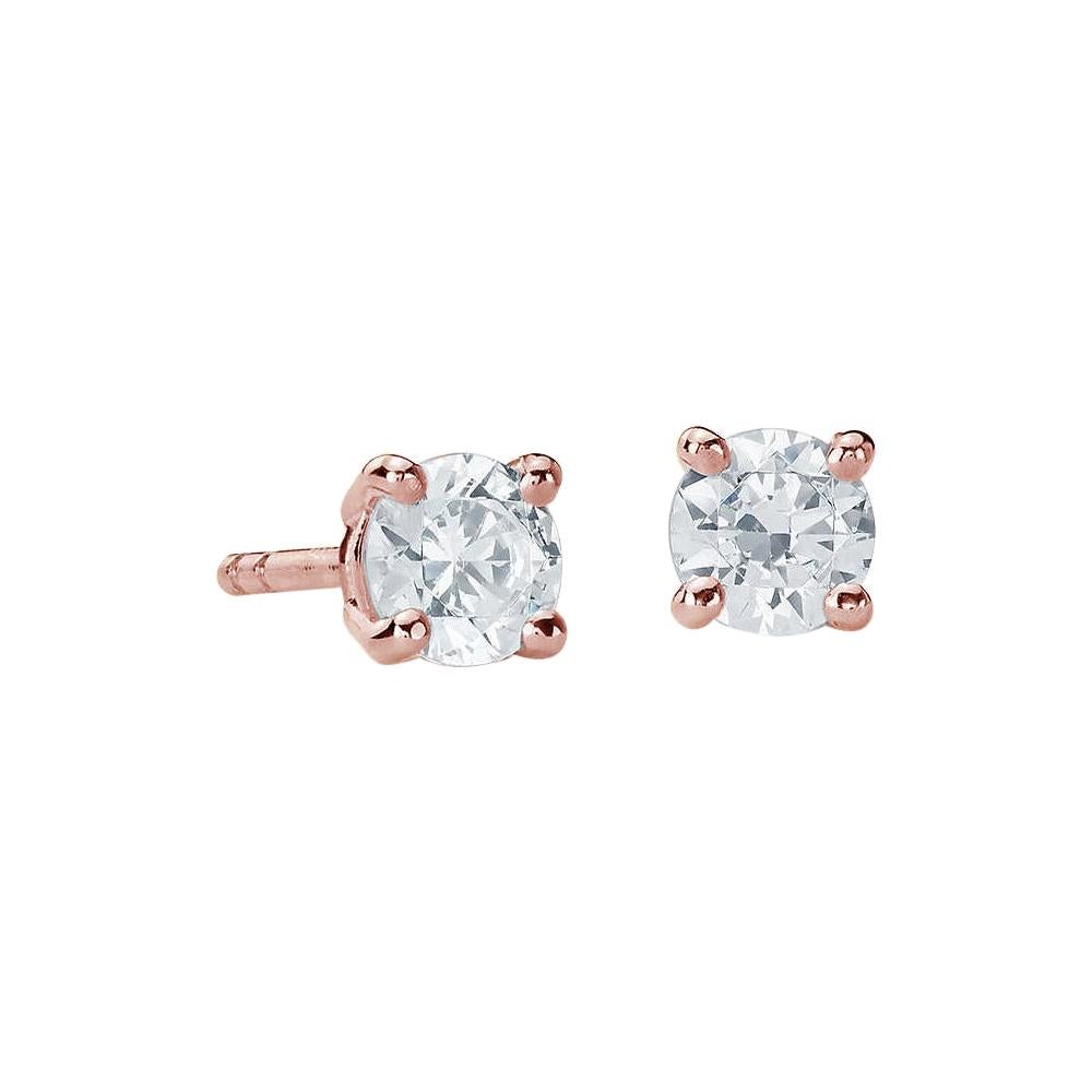 Suzy Levian 0.50 Carat White Diamond 14K Rose Gold Round Stud Earrings For Sale