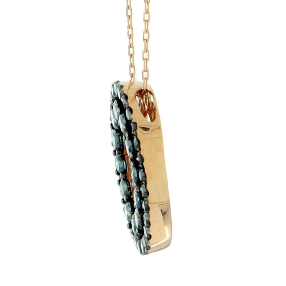 Contemporary Suzy Levian 14K Rose Gold Round Black & Blue Diamond Pendant For Sale