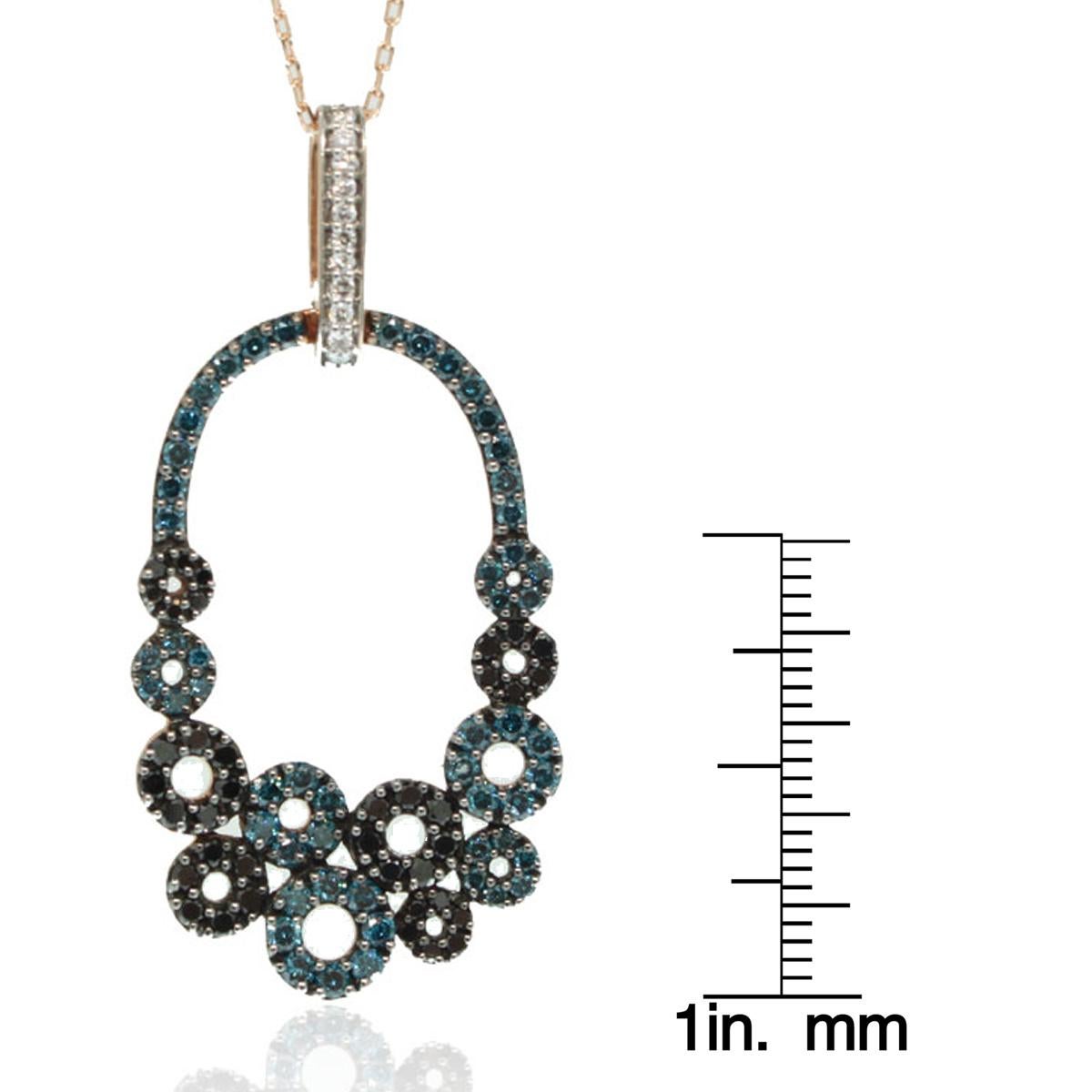 Taille ronde Pendentif Suzy Levian en or rose 14K avec diamants ronds bleus, noirs et blancs en vente