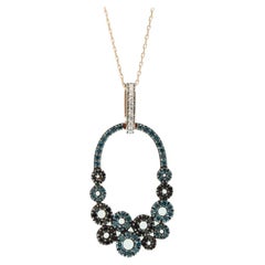 Pendentif Suzy Levian en or rose 14K avec diamants ronds bleus, noirs et blancs