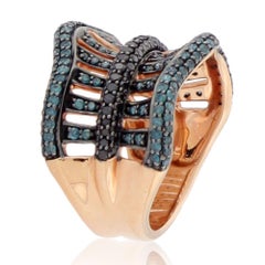 Suzy Levian 14K Rose Gold Round Blue & Black Diamond Ring