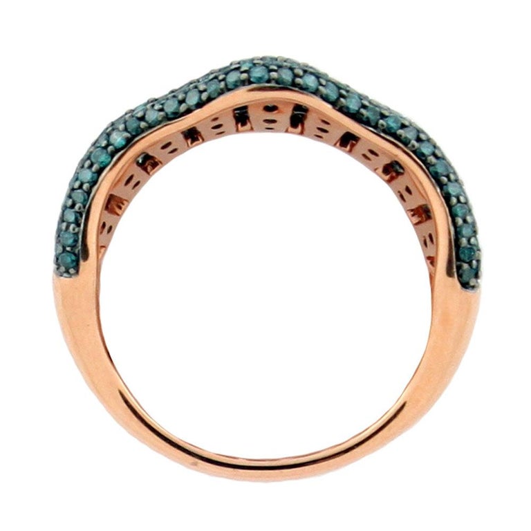 Contemporary Suzy Levian 14K Rose Gold Round Blue & Black Diamond Ring For Sale
