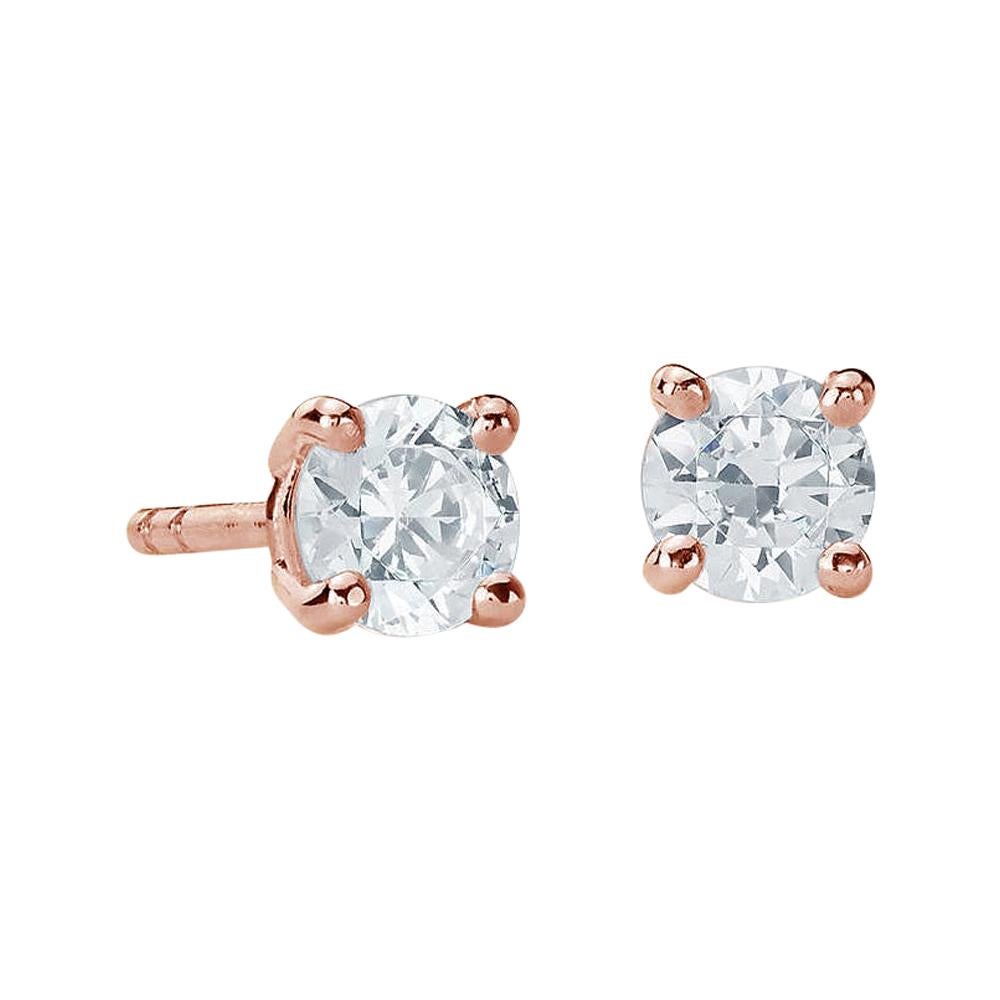 Suzy Levian, clous d'oreilles en or rose 14 carats avec diamants blancs taille ronde de 0,20 carat