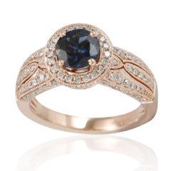 Suzy Levian 14 Karat Rose Gold Round Kancha Sapphire and Diamond Ring