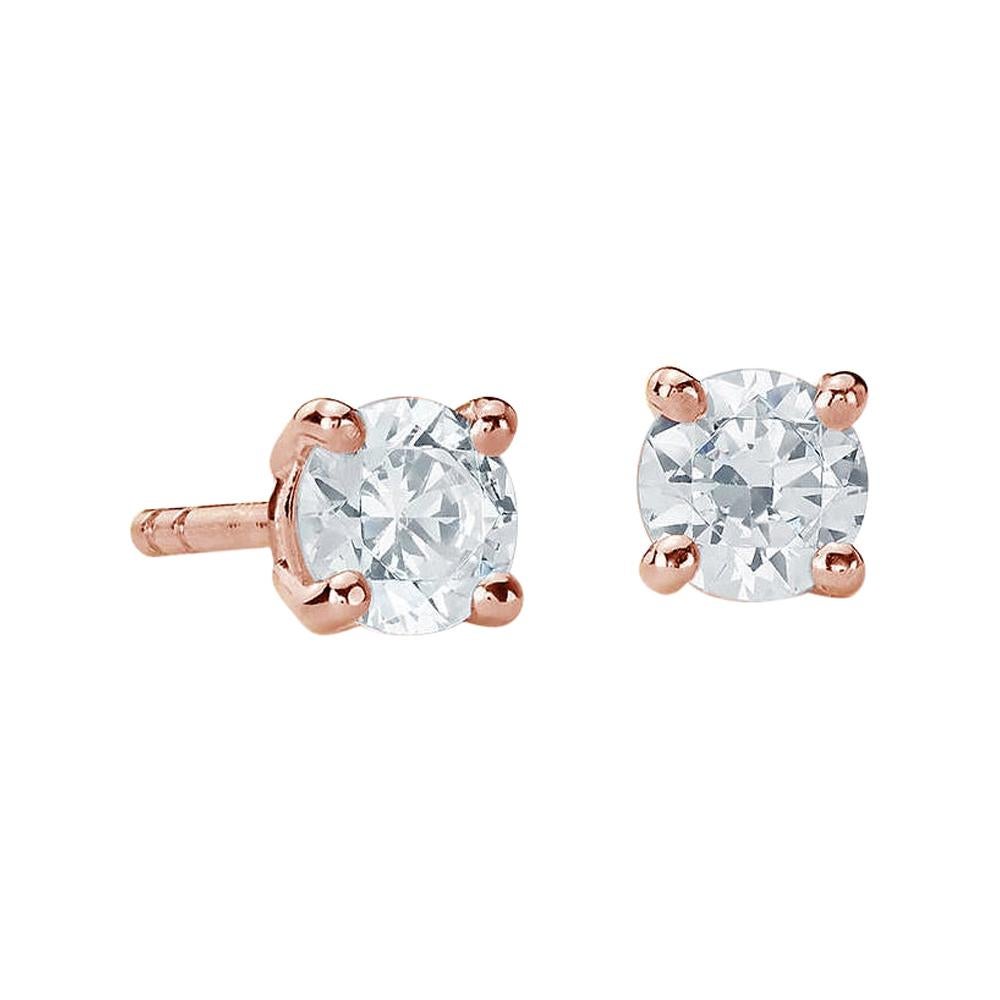 Suzy Levian 0.25 Carat  Round White Diamond 14K Rose Gold Stud Earrings For Sale
