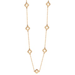 Suzy Levian 14k Rose Gold White Diamond 7 Clover by the Yard Station Necklace
