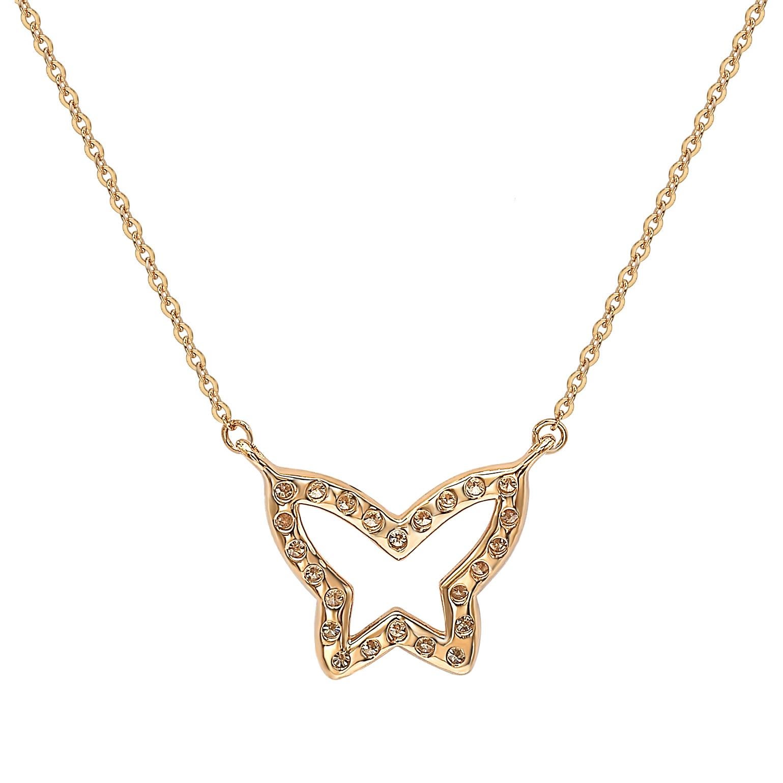 Cet époustouflant collier papillon Suzy Levian est composé de diamants naturels, sertis à la main dans de l'or rose 14 carats. C'est le cadeau idéal pour faire savoir à une personne chère que vous pensez à elle. Chaque collier papillon présente une