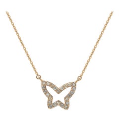 Suzy Levian 14k Rose Gold White Diamond Butterfly Necklace