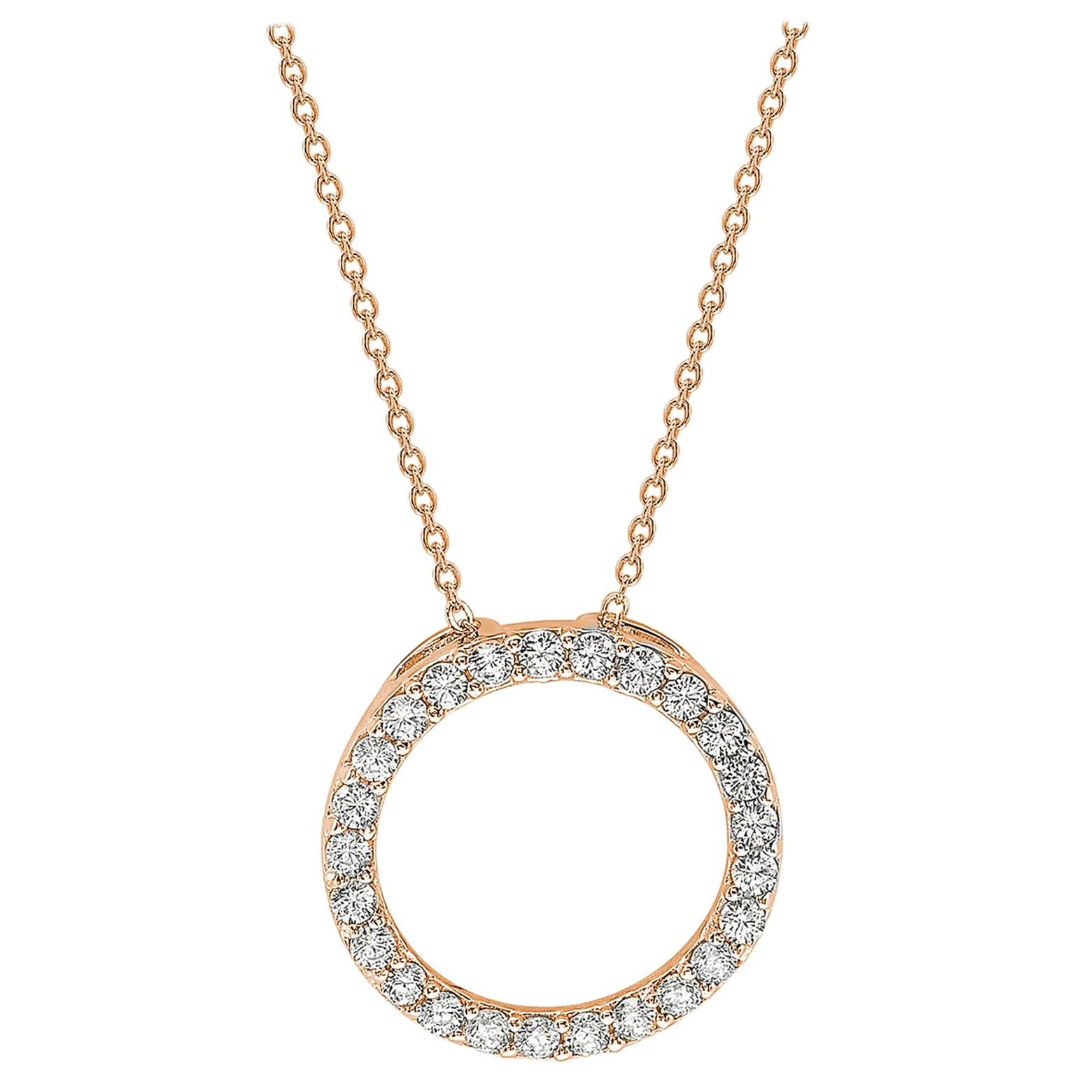 Suzy Levian 14K Rose Gold White Diamond Circle Pendant