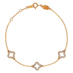 Suzy Levian 14K Rose Gold White Diamond Clover by the Yard Station Bracelet