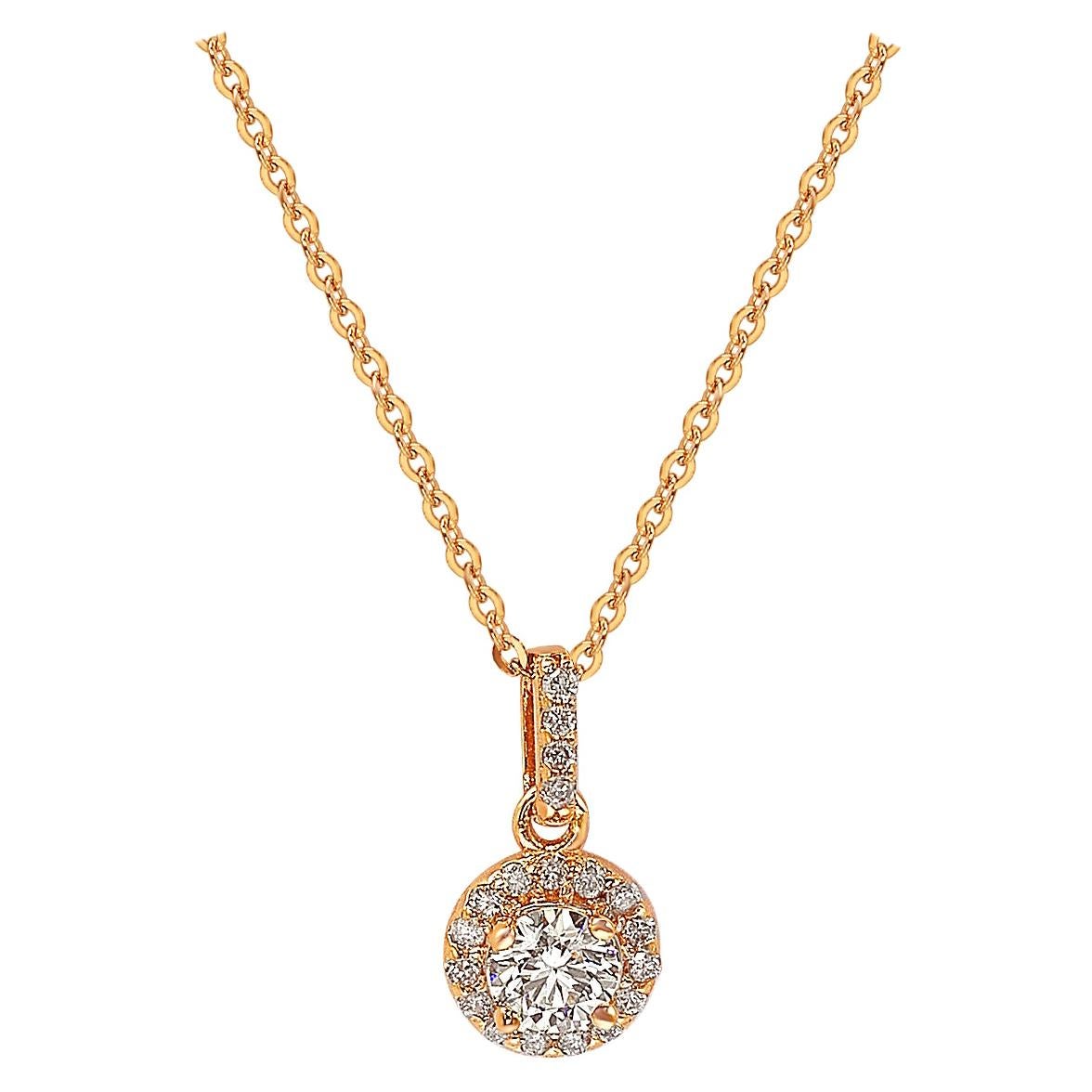 Suzy Levian 14k Roségold Weißer Diamant-Halo-Anhänger