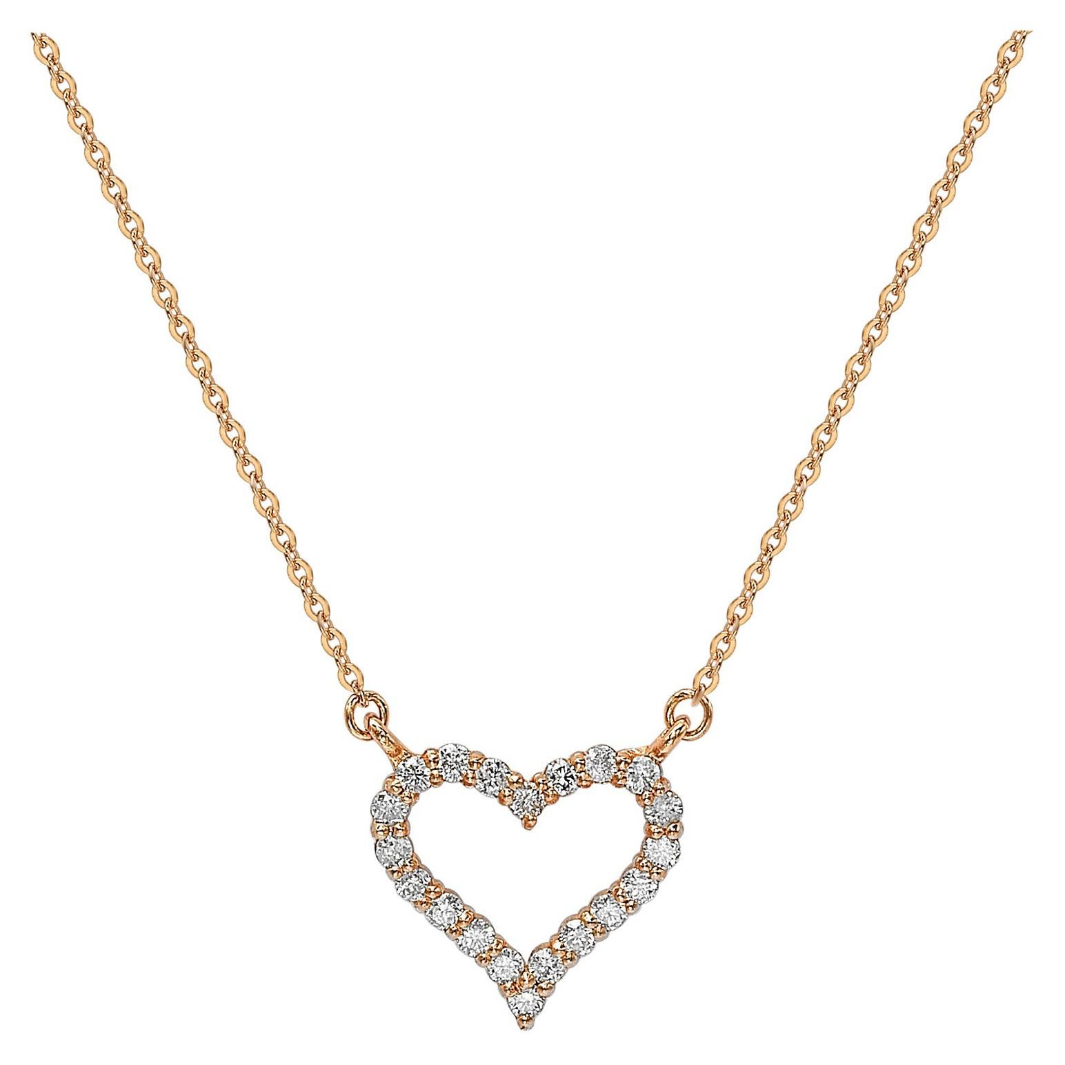 Suzy Levian 14k Rose Gold White Diamond Heart Necklace For Sale